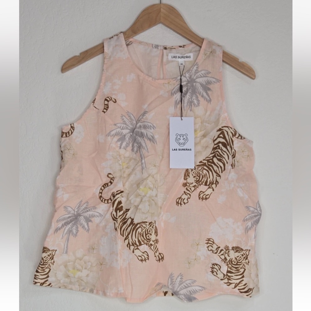 Las Surenas Linen Cotton Tank Romantic Tiger Pink Size XL Womens NEW